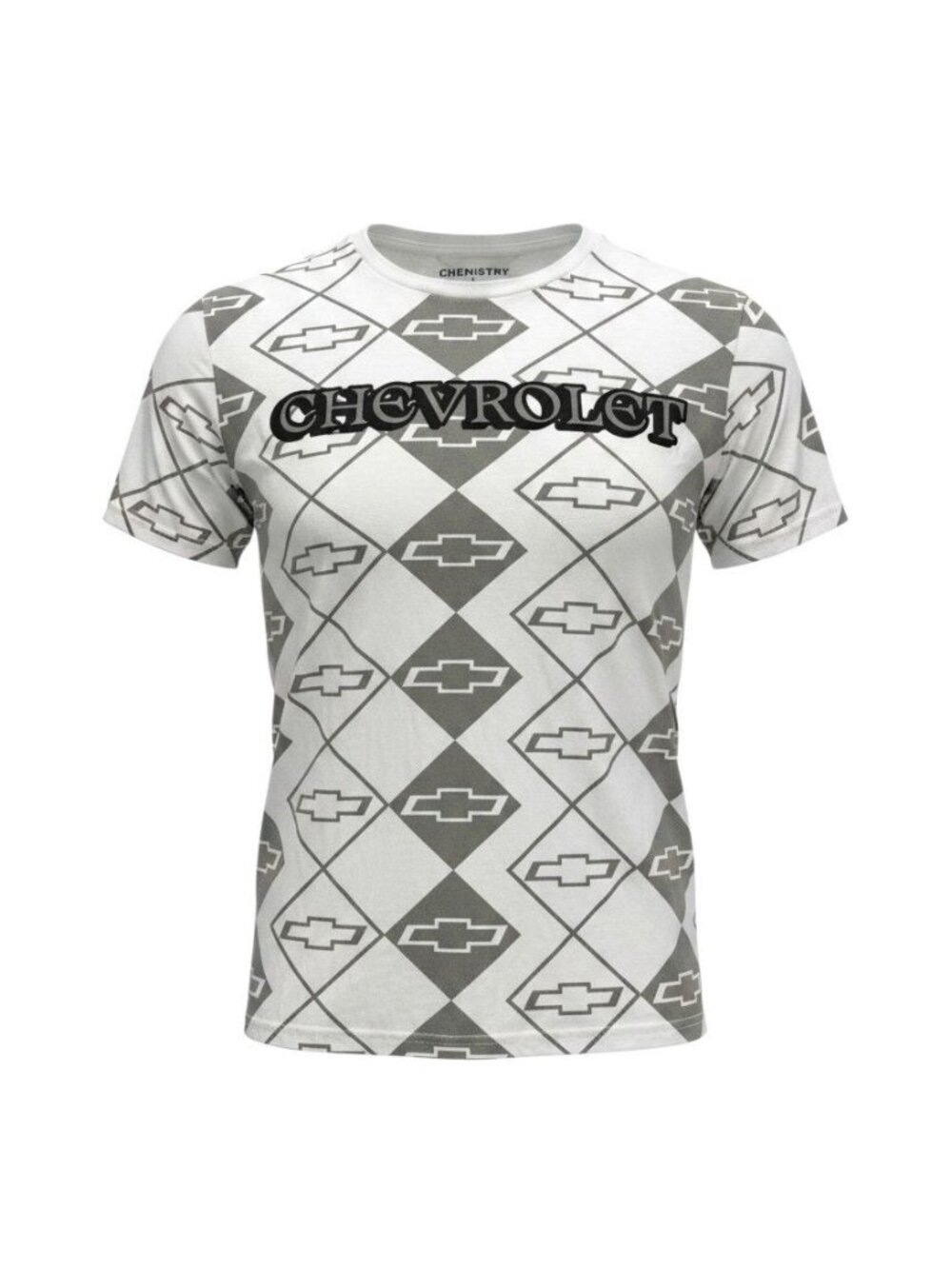 Chemistry Chevrolet Logo Graphic T-Shirt Argyle Short Sleeve White & Gray L